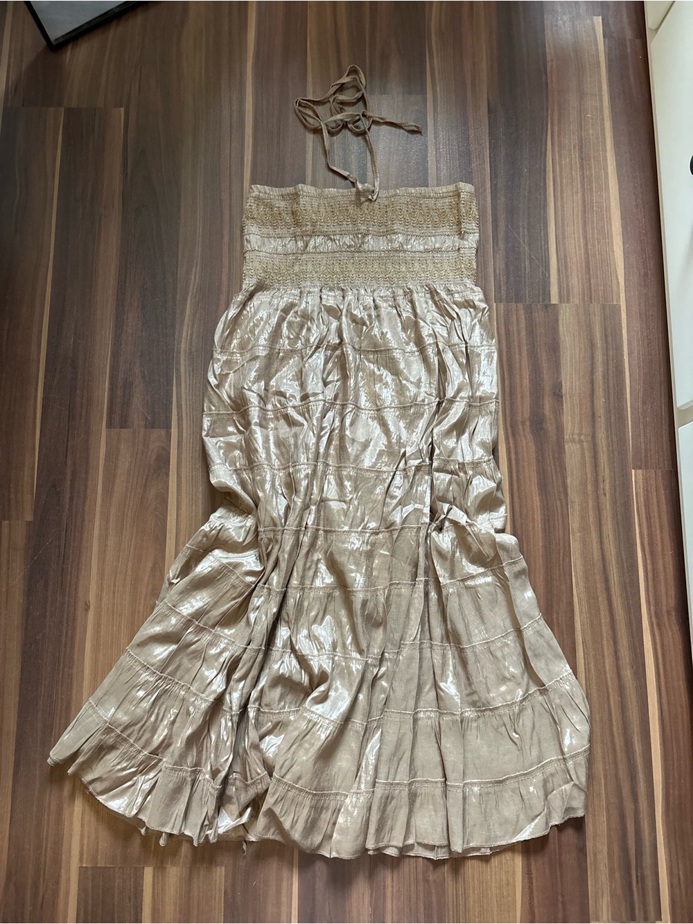 Beige Shimmer Halter Maxi Dress - Lightweight Evening Maxi